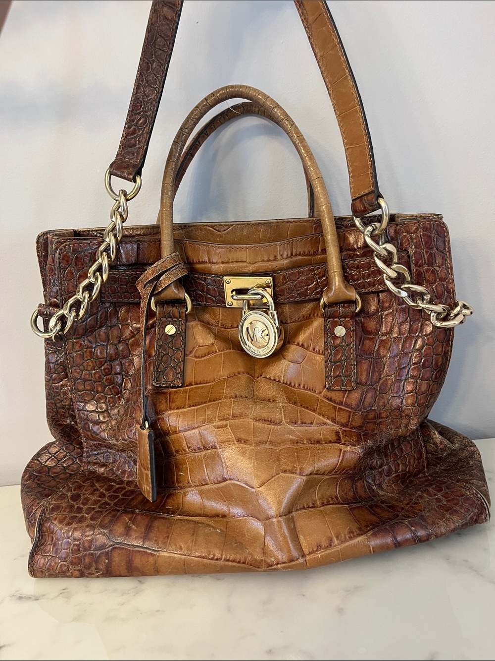 🌇2000’s Michael Kors Two-Tone Brown Croc-Embossed Leather
